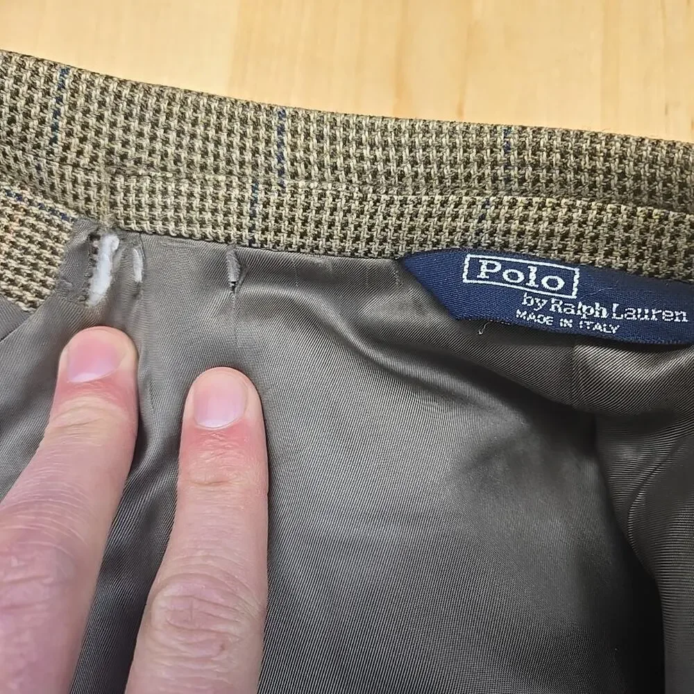 VTG Polo Ralph Lauren Cashmere Blend Tweed Blazer Size 46 Long Windowpane Plaid